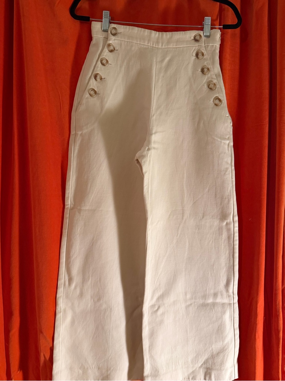 Sezane marina Cream Wide-Leg Sailor Pants with Button Detail - Picture 4 of 11
